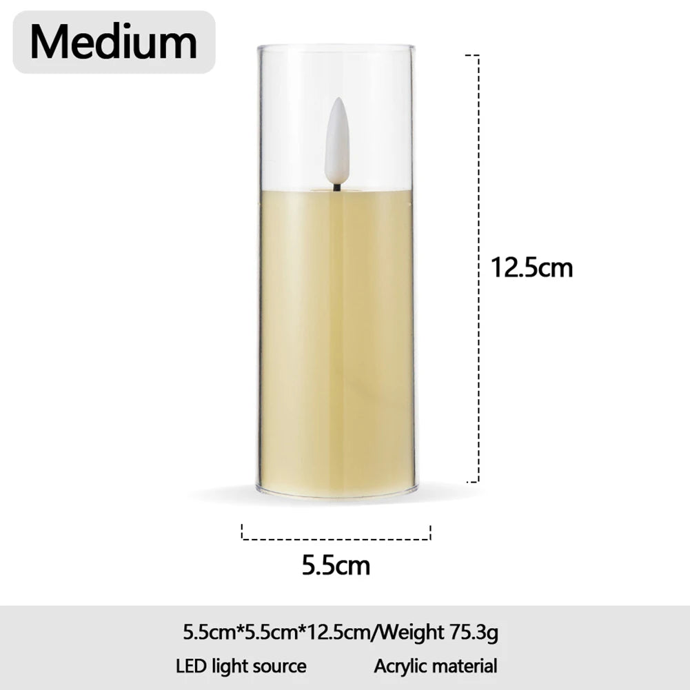 Artificial LED Flameless Candles with Batteries Acrylic Glass Flickering Pillar Tealight Candle for Festival Wedding Home Party