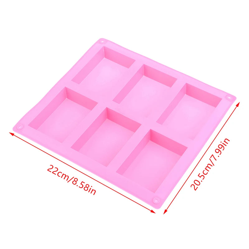 6 Cavity Square Silicone Mold for Making Soaps 3D Plain Soap Mold Rectangle DIY Handmade Soap Form Tray Mould
