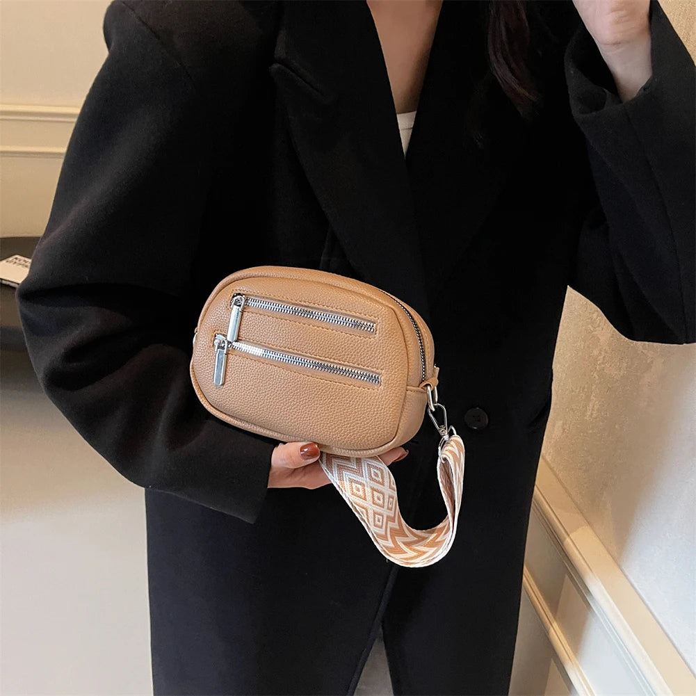 Crossbody Bag for Women Men with Adjustable Strap Fanny Pack PU Leather Double Zip Trendy Chest Bag for Travel Shopping