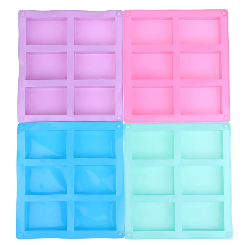6 Cavity Square Silicone Mold for Making Soaps 3D Plain Soap Mold Rectangle DIY Handmade Soap Form Tray Mould