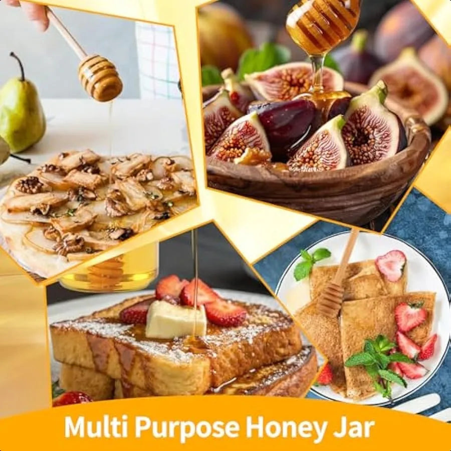Honey Jars with Dipper 17 oz Airtight Glass Honey Dispenser with Acacia Lid Cover for Storing Honey and Syrup Home Kitchen Gift