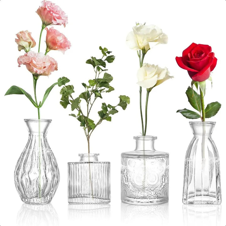 Glass Bud Vases Set of 4 4 Sizes of Small Flower Vase for Party or Home Table Decorations