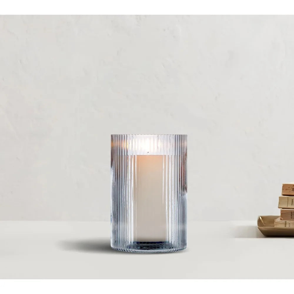 Blue Glass Candle Holder, 8 Inch, Large, Living Room