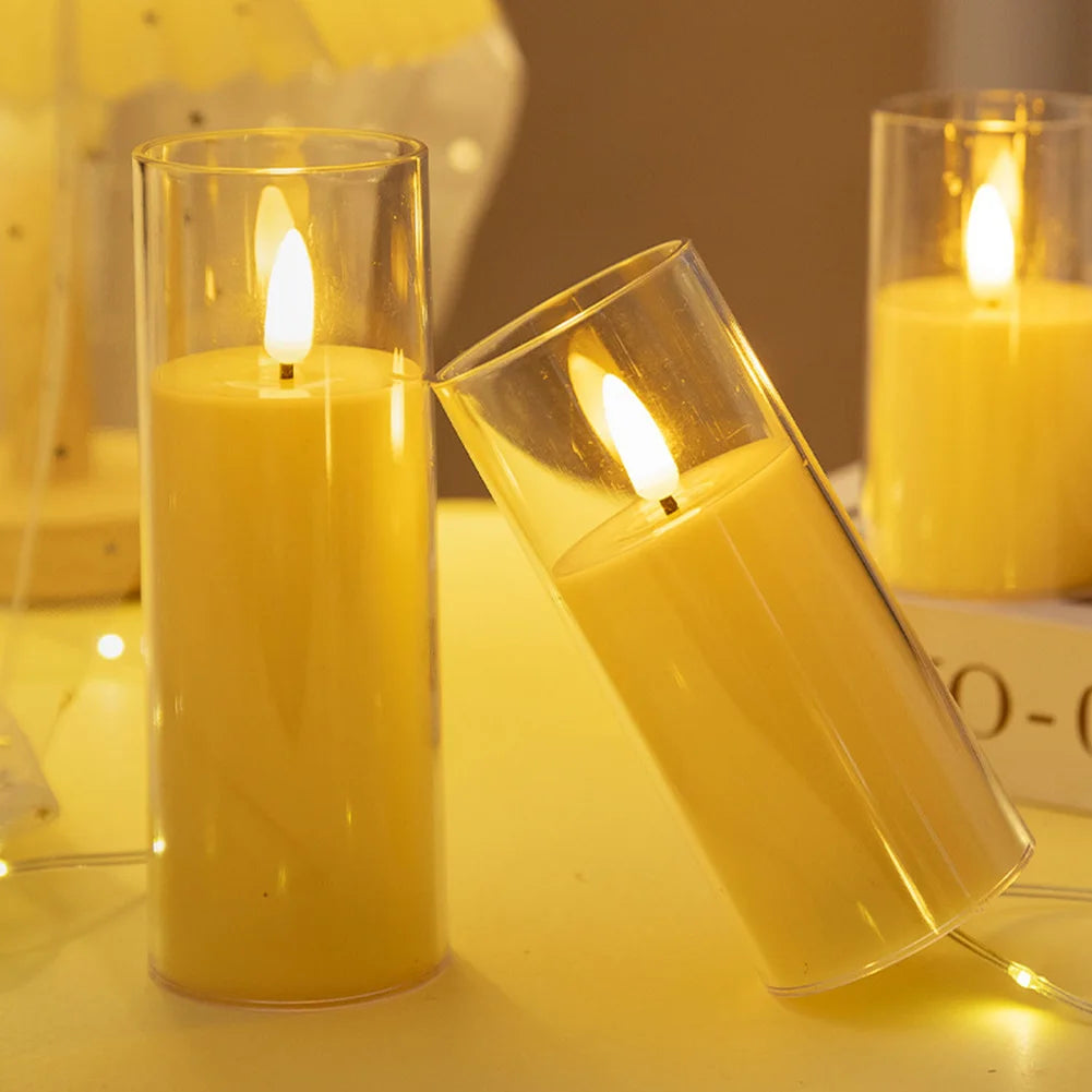 Artificial LED Flameless Candles with Batteries Acrylic Glass Flickering Pillar Tealight Candle for Festival Wedding Home Party