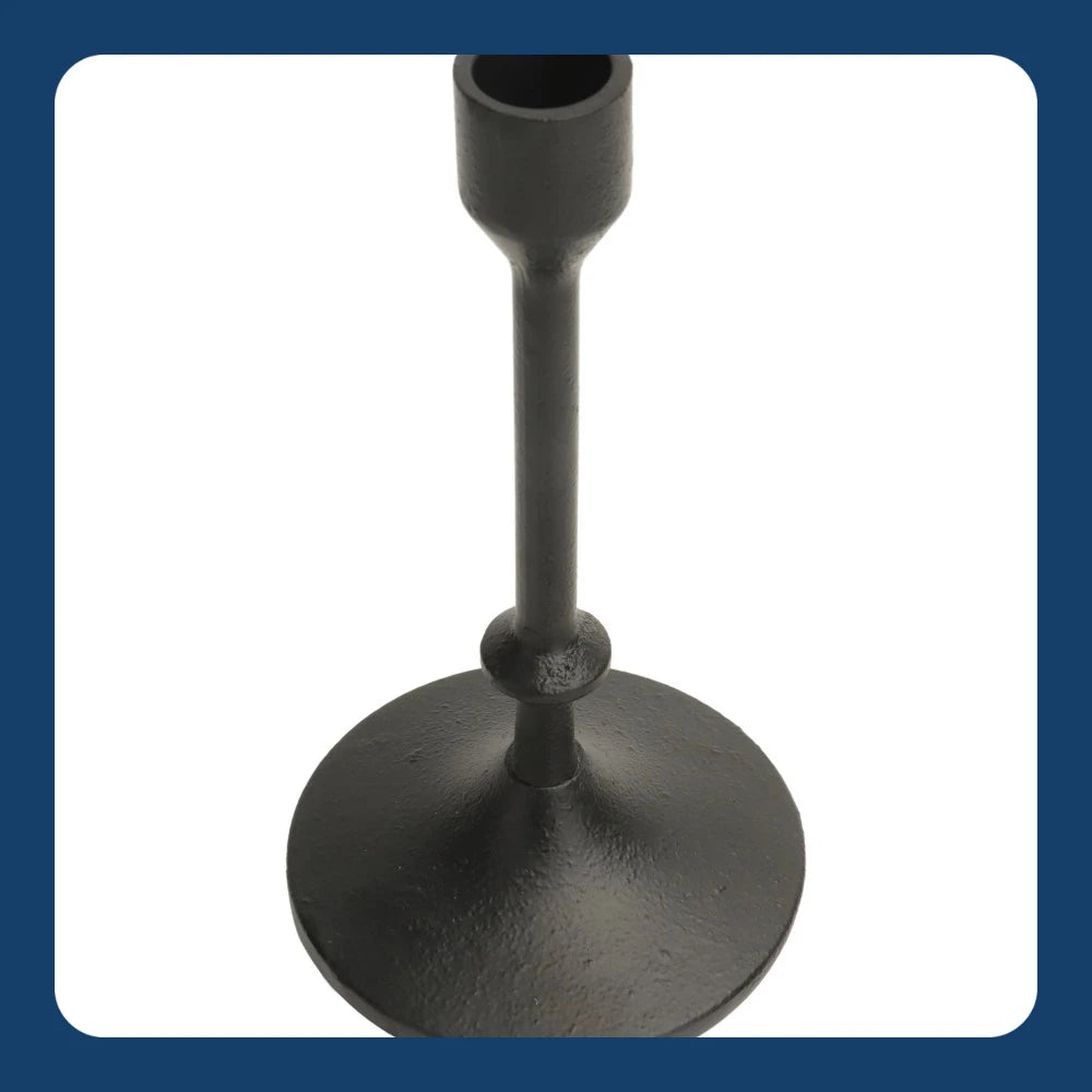 Black Cast Iron Metal Taper Candle Holder, 7.8", Large