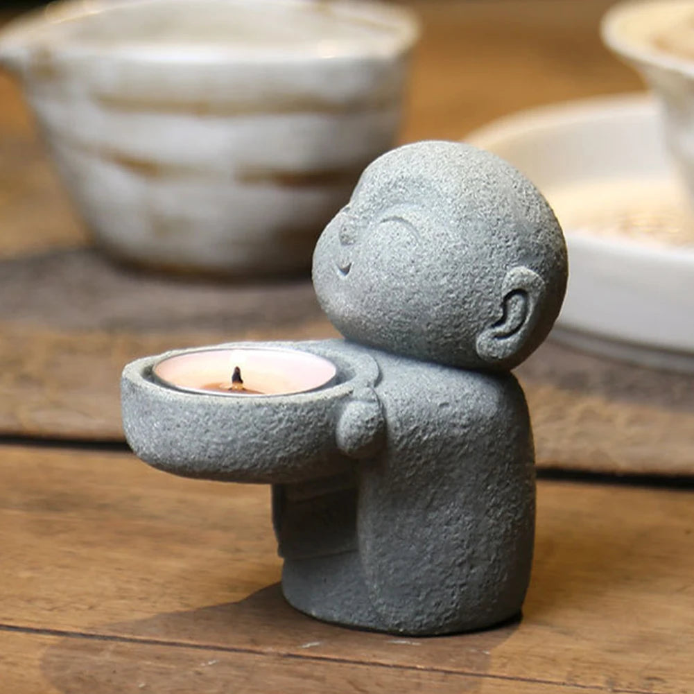 Tea Light Candle Holders Little Buddha Statue Candle Holder Cute Tea Light Buddha Figurine Candlestick Home Chinese Decoration