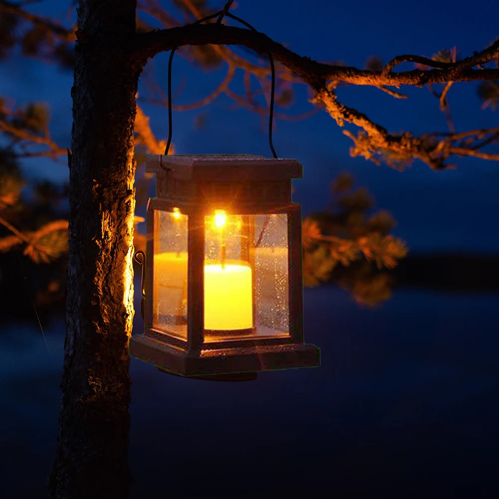 Solar Powered LED Outdoor Twinkle Candle Lantern Outdoor Lamp Home Garden Decoration Light Warm Flame Flashing Tea Light