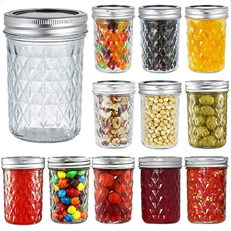 YEBODA 12 Pack 8 oz Mason Jars with Airtight Lids and Bands Glass Canning Jars Ideal for Preserving Jam Honey Jelly Wedding Fav