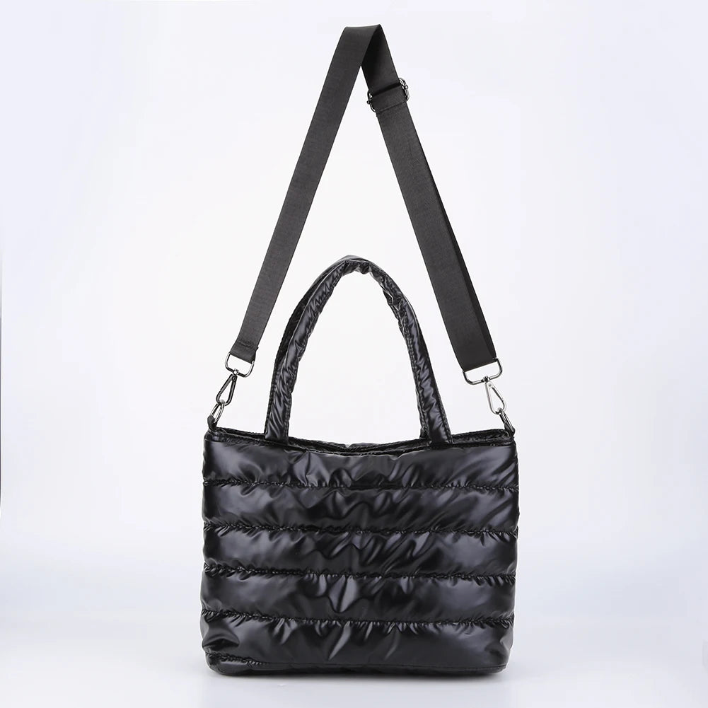 Women Padded Shoulder Bag Versatile Puffy Crossbody Bag Lightweight Solid Puffer Bag Large Capacity Casual Winter Shopping Bag
