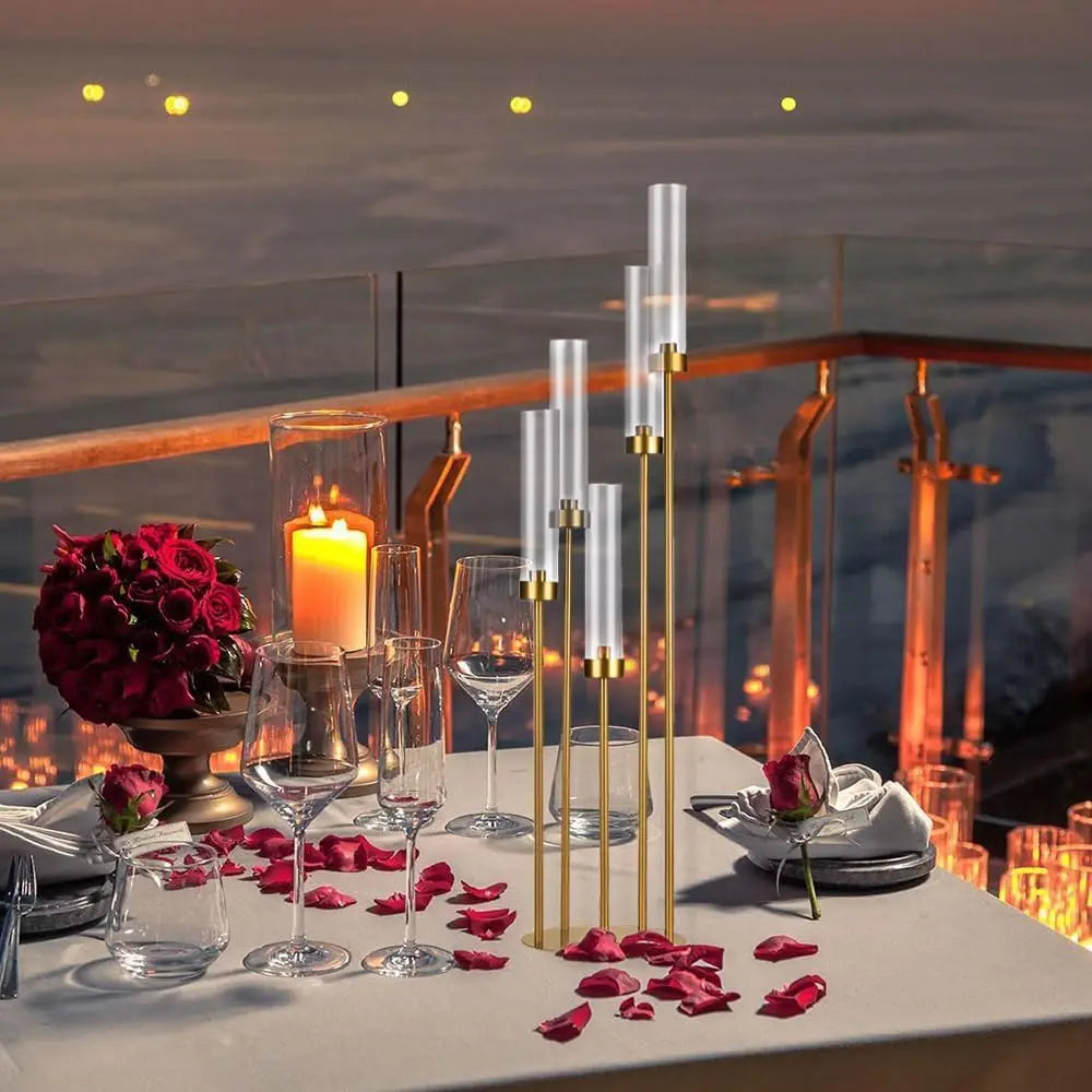 39.4'' Tall Gold Floor Candelabra 8PCS 5 Arm Candle Holder Candle Holder with Acrylic Lampshade for Wedding  Birthday Party