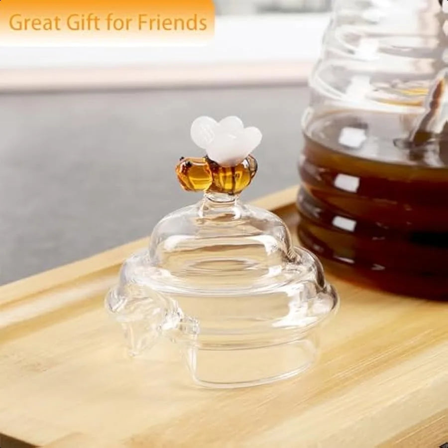 Beehive Glass Honey Jar Crystal Clear Heavy Glass Honey Pot Container for Jam Jelly Syrup Honey Jars with Dipper Ideal for Home