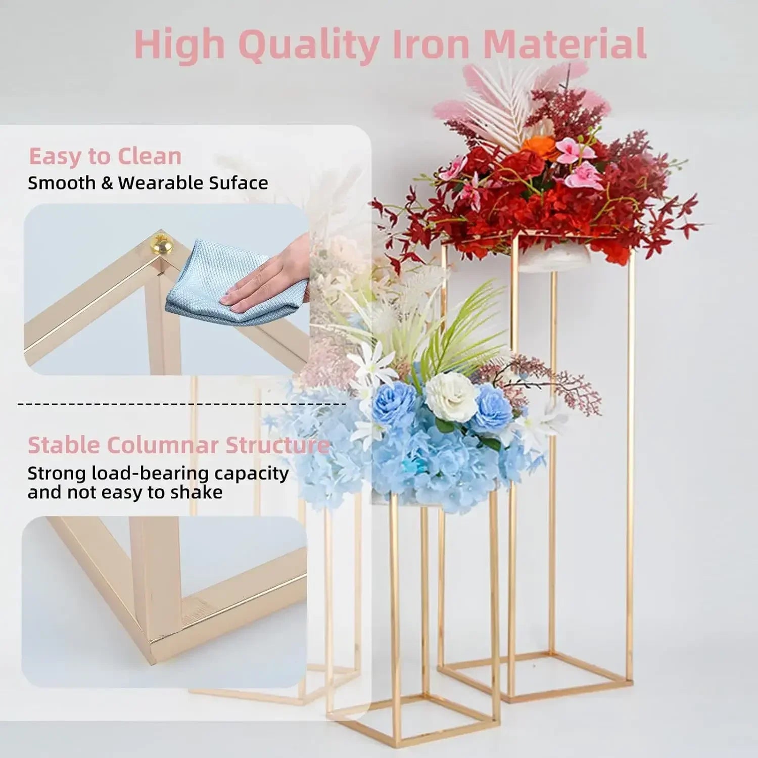 32in Tall Metal Column Wedding Flower Stand - 10pcs Large Centerpieces for Event Party Home Decorations Gold