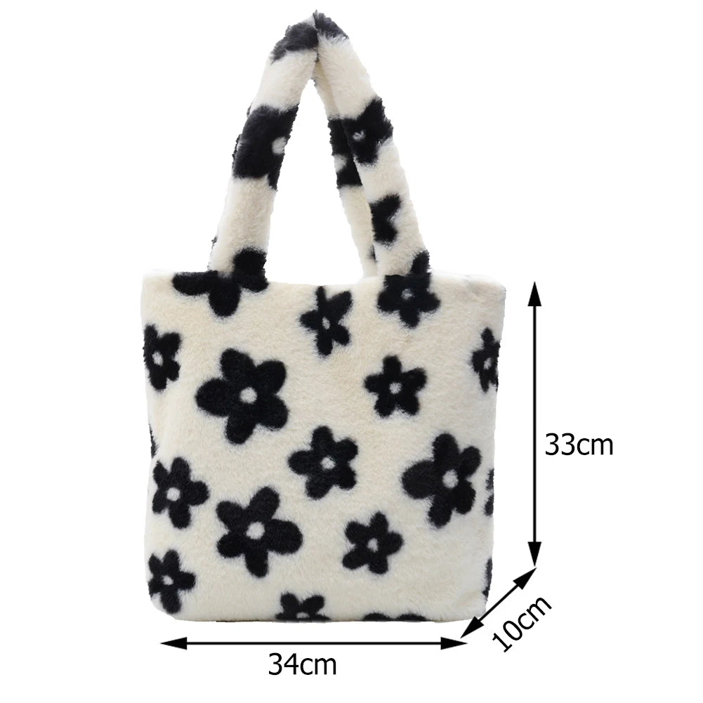 Cute Plush Top-handle Bag Tote Lady Shoulder Street Satchel Big Capacity Handbag Fashion Exquisite Shopping Bag