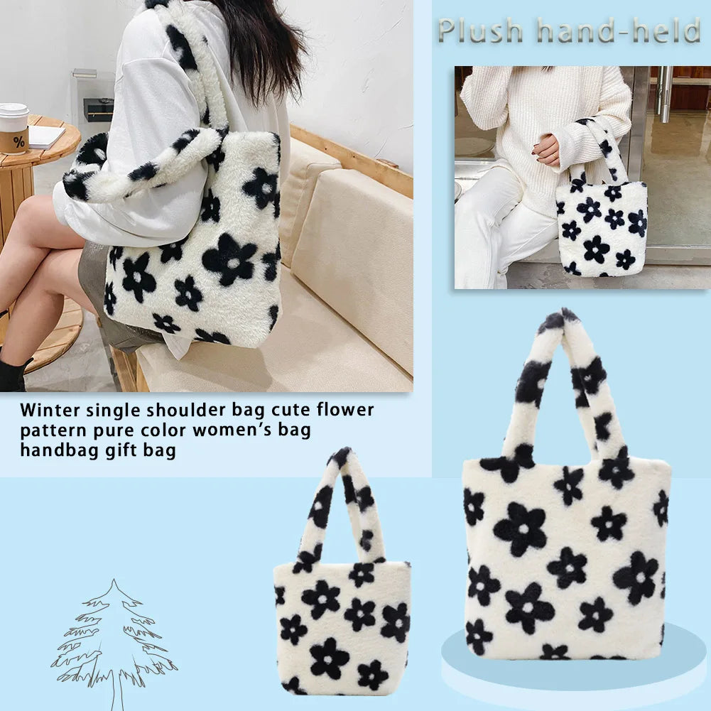 Cute Plush Top-handle Bag Tote Lady Shoulder Street Satchel Big Capacity Handbag Fashion Exquisite Shopping Bag