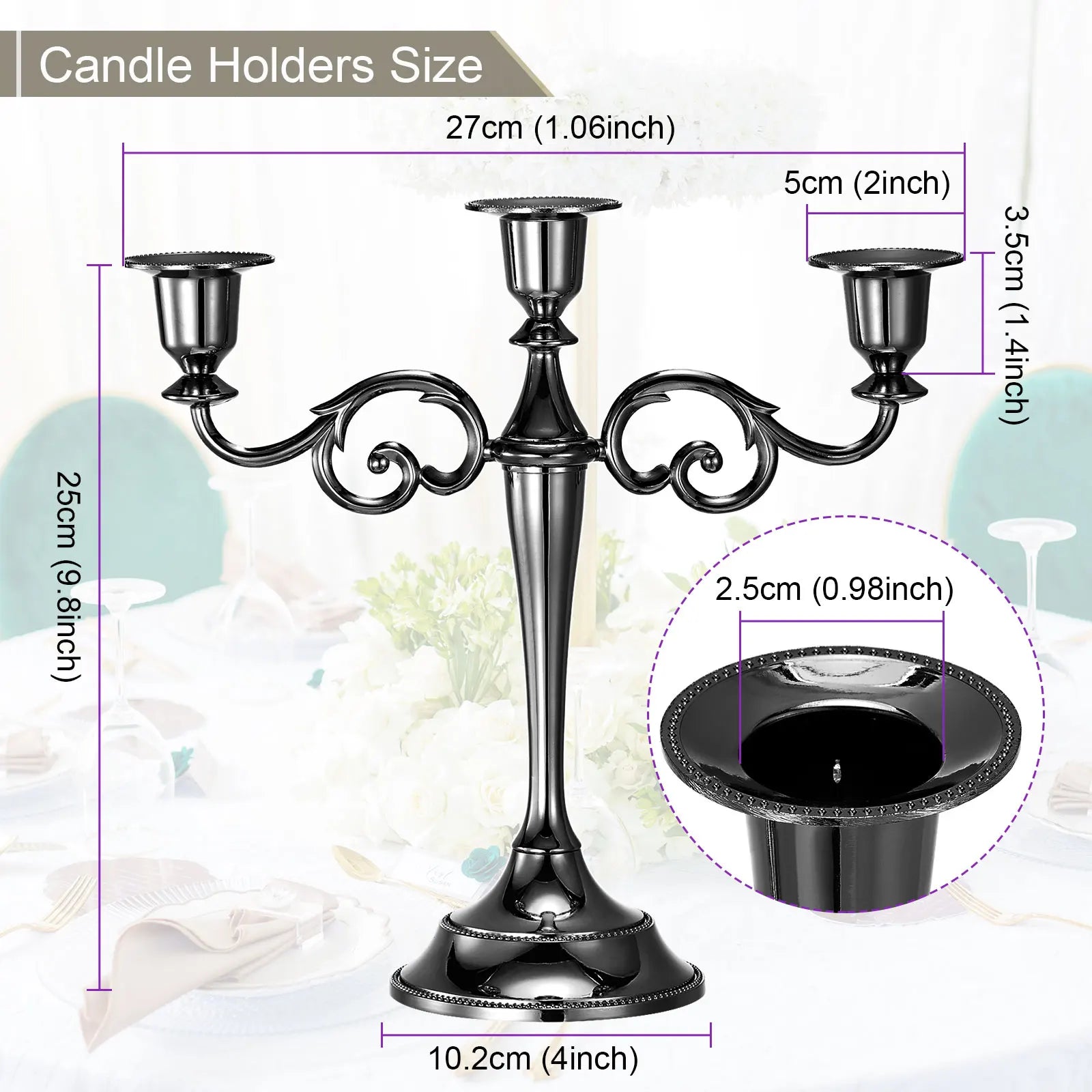 Candelabra Candle Holders 3/5 Arm Metal Candlestick Stand for Taper Candles Candle Stand for Decor Wedding Dinning Table Black