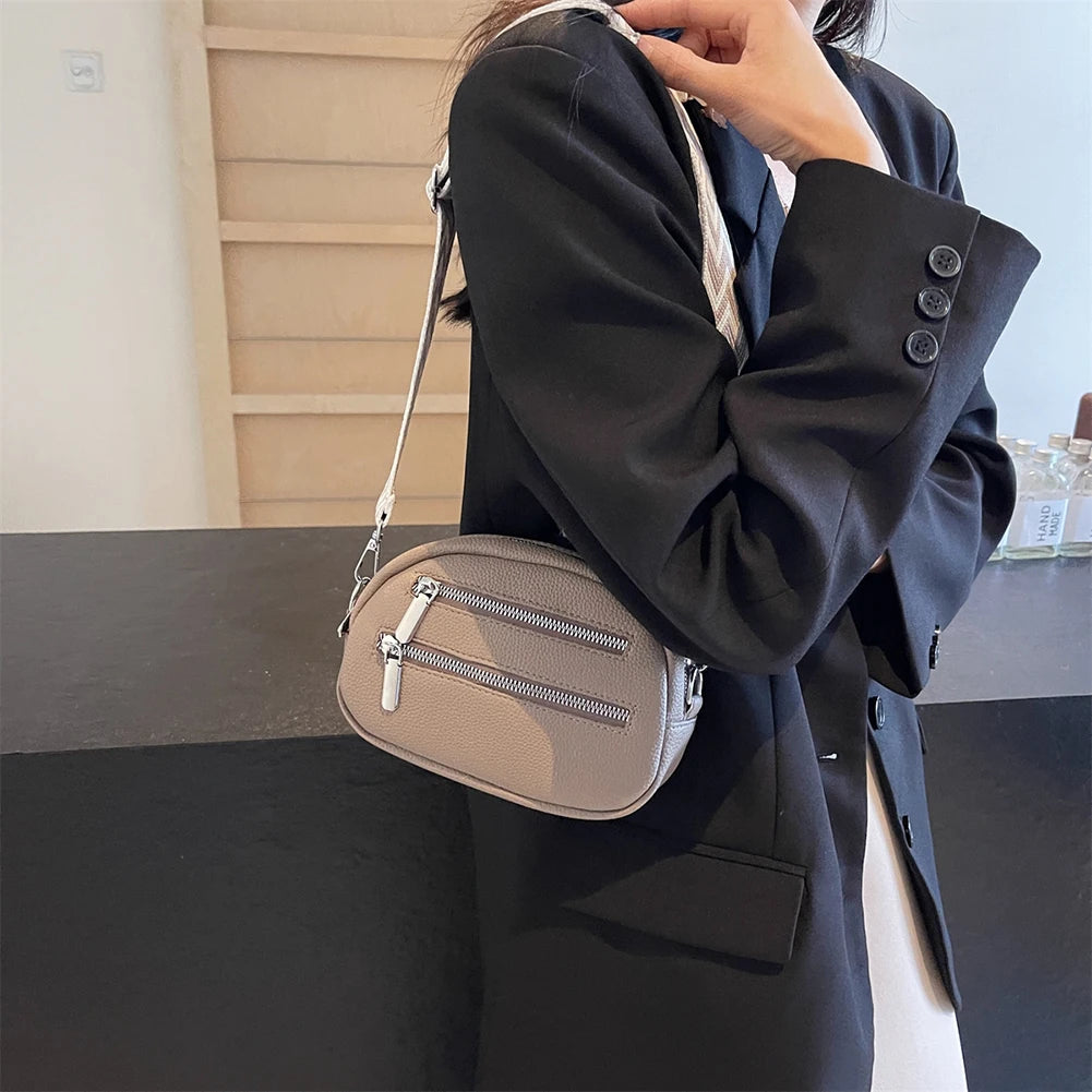 Crossbody Bag for Women Men with Adjustable Strap Fanny Pack PU Leather Double Zip Trendy Chest Bag for Travel Shopping