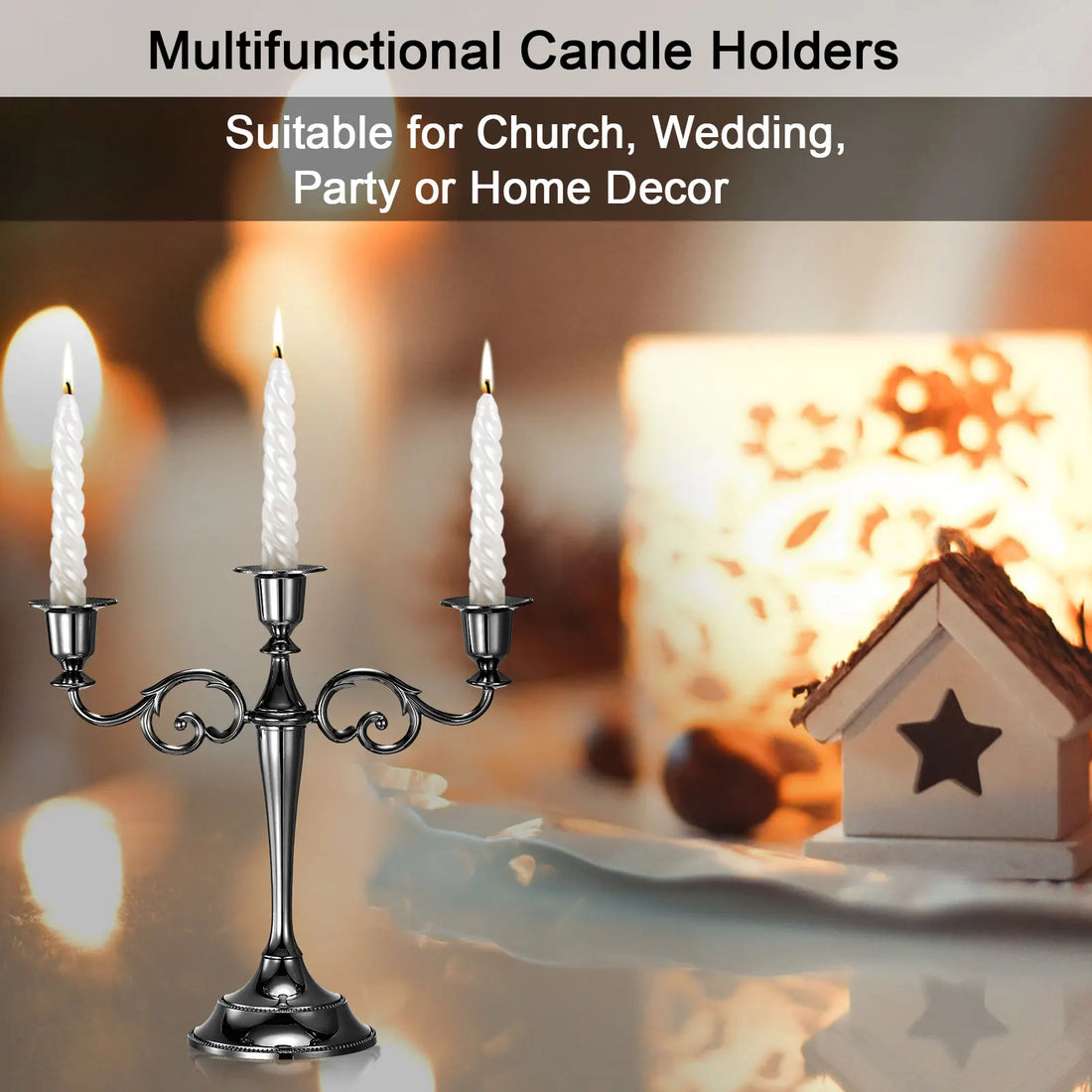Candelabra Candle Holders 3/5 Arm Metal Candlestick Stand for Taper Candles Candle Stand for Decor Wedding Dinning Table Black