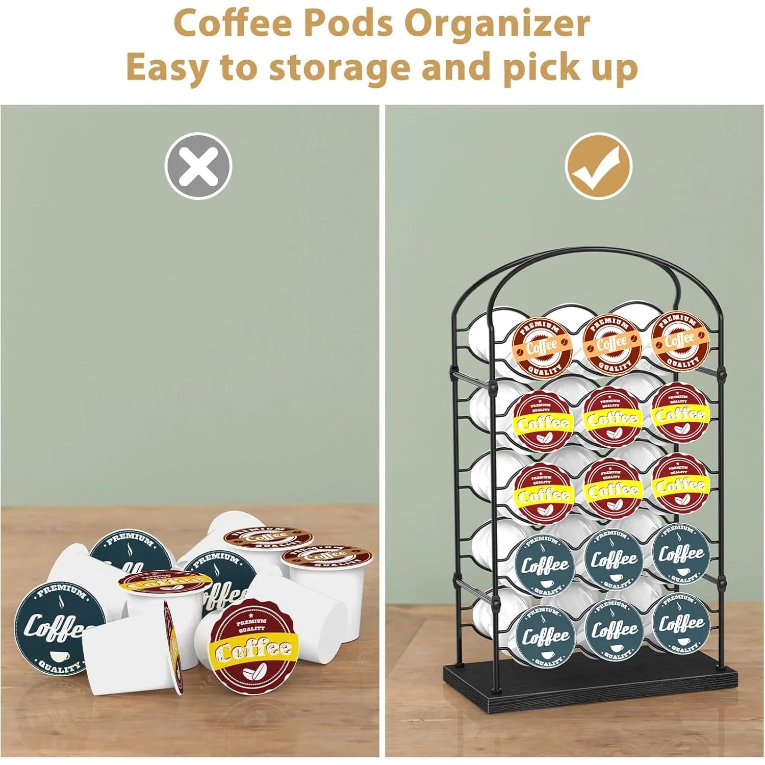 30-Capacity Black Coffee Pod Organizer for Keurig K-Cups, Space-Saving Countertop Storage Holder for Home/Office/Coffee Bar
