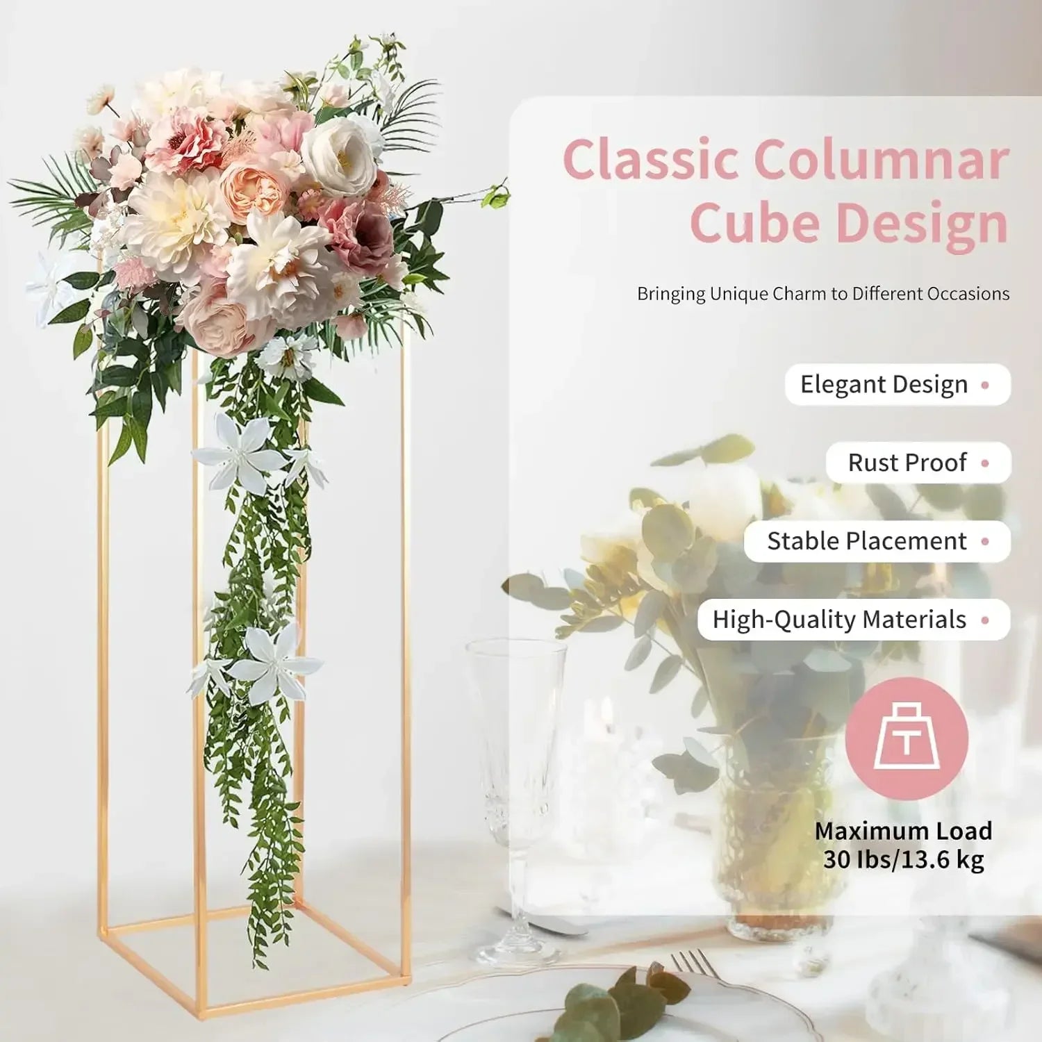 32in Tall Metal Column Wedding Flower Stand - 10pcs Large Centerpieces for Event Party Home Decorations Gold