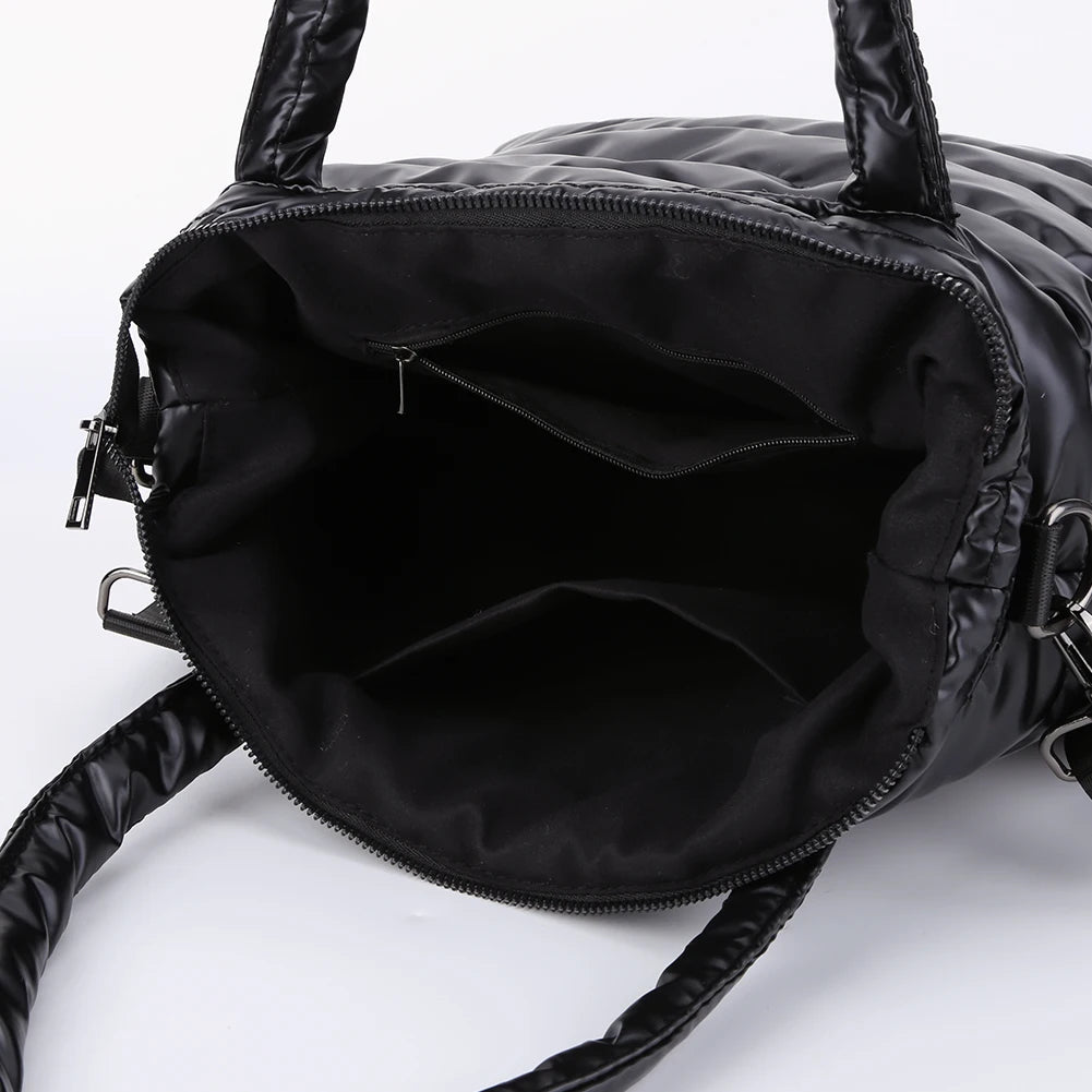 Women Padded Shoulder Bag Versatile Puffy Crossbody Bag Lightweight Solid Puffer Bag Large Capacity Casual Winter Shopping Bag