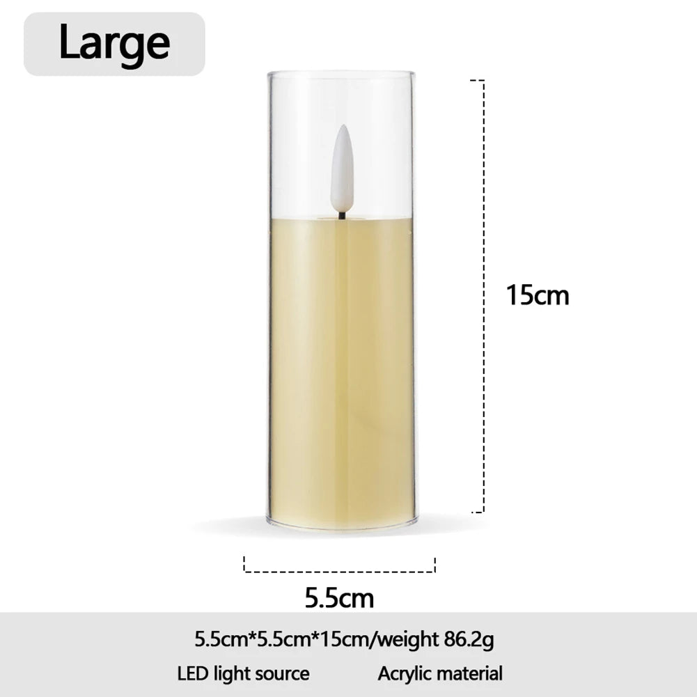 Artificial LED Flameless Candles with Batteries Acrylic Glass Flickering Pillar Tealight Candle for Festival Wedding Home Party