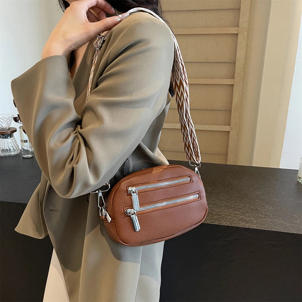 Crossbody Bag for Women Men with Adjustable Strap Fanny Pack PU Leather Double Zip Trendy Chest Bag for Travel Shopping