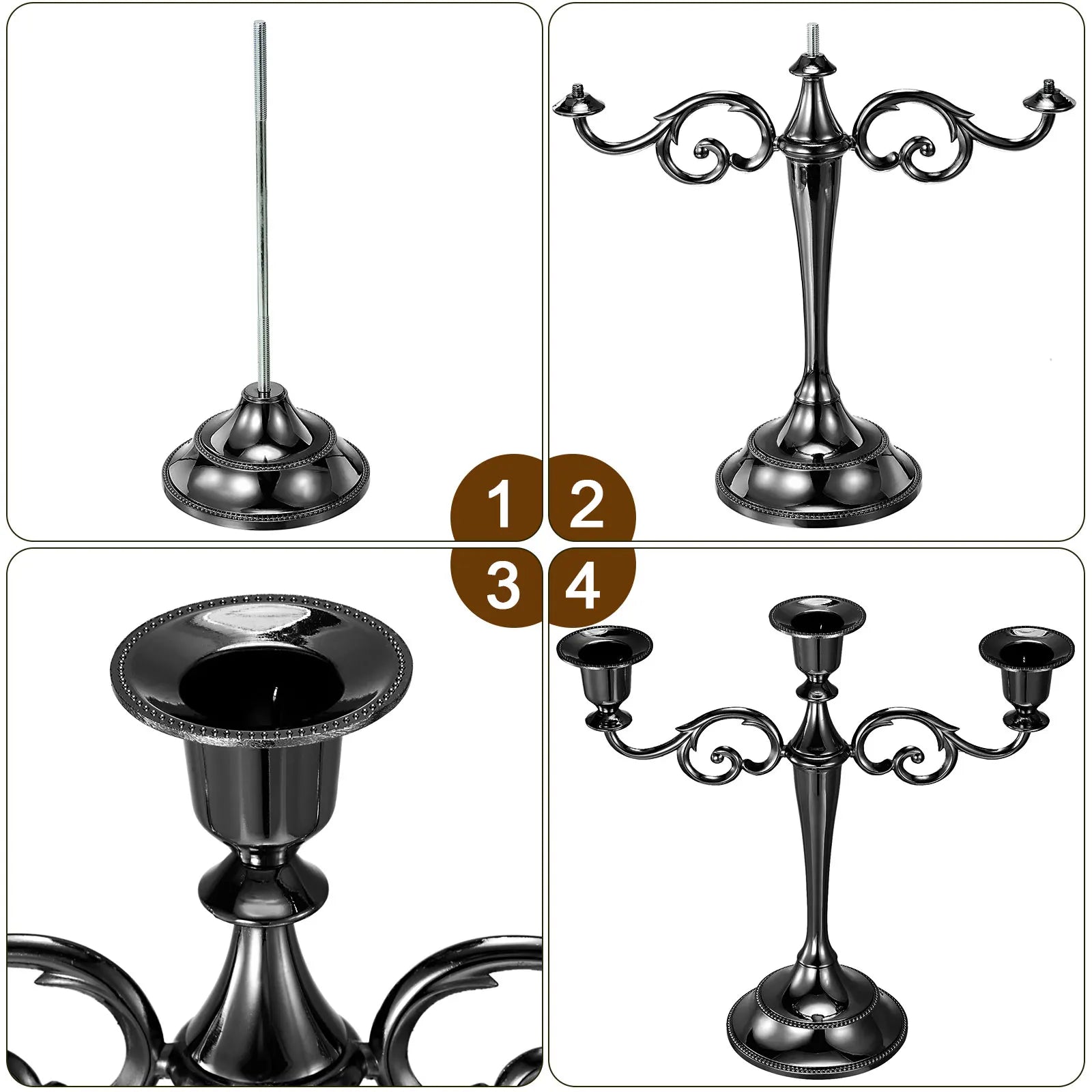 Candelabra Candle Holders 3/5 Arm Metal Candlestick Stand for Taper Candles Candle Stand for Decor Wedding Dinning Table Black