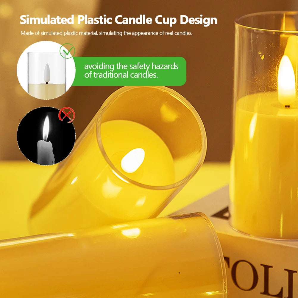 Artificial LED Flameless Candles with Batteries Acrylic Glass Flickering Pillar Tealight Candle for Festival Wedding Home Party