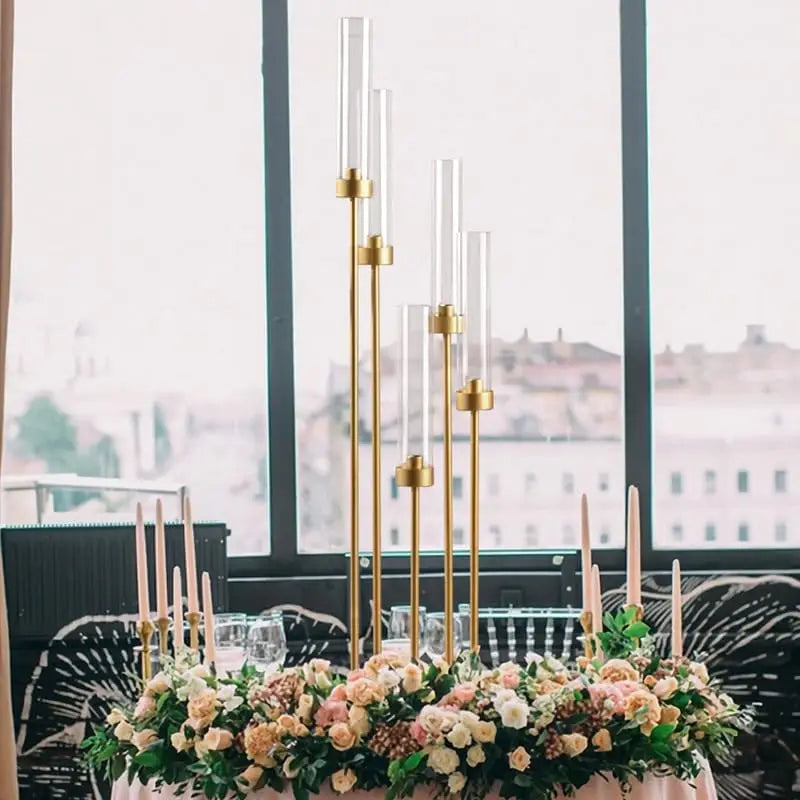 39.4'' Tall Gold Floor Candelabra 8PCS 5 Arm Candle Holder Candle Holder with Acrylic Lampshade for Wedding  Birthday Party