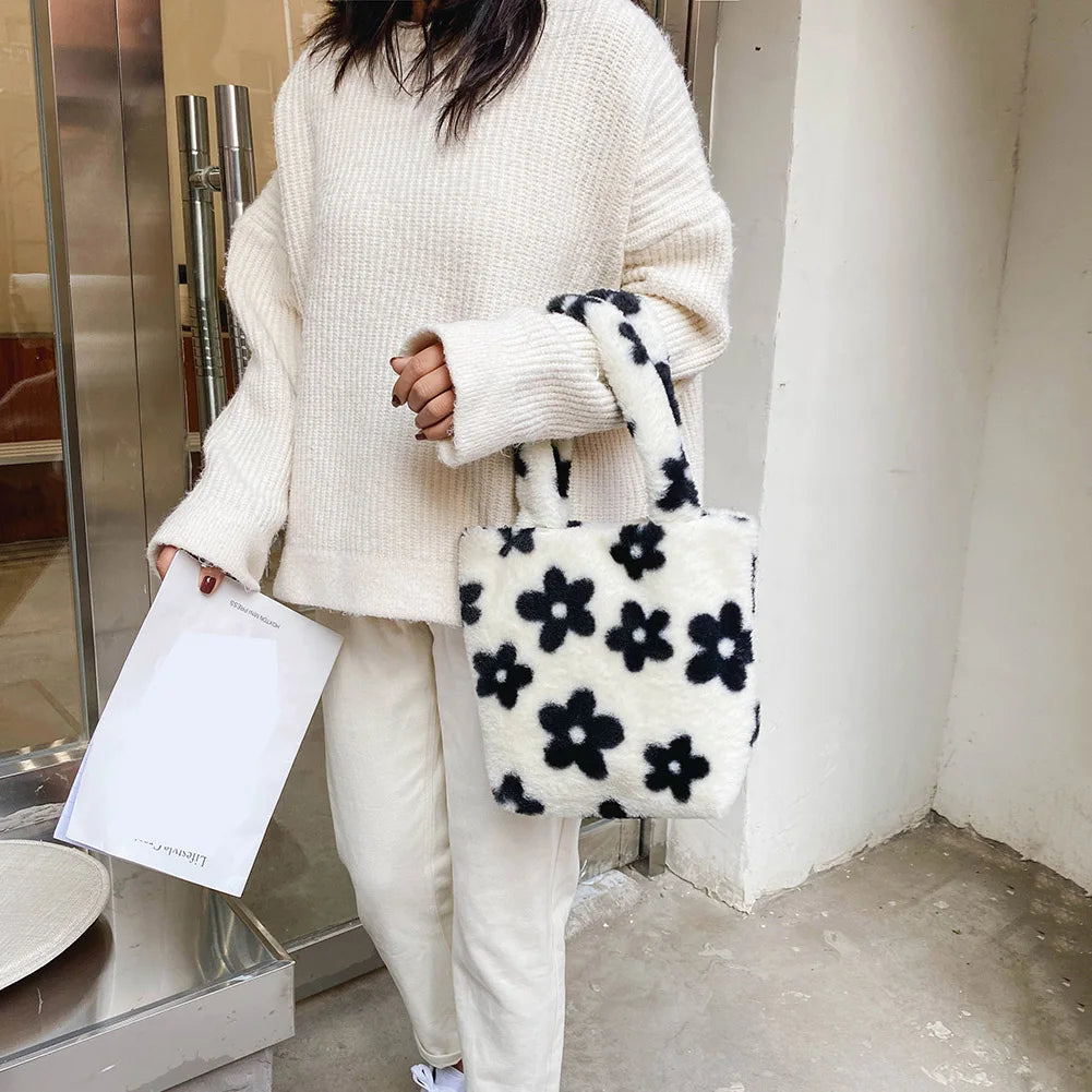 Cute Plush Top-handle Bag Tote Lady Shoulder Street Satchel Big Capacity Handbag Fashion Exquisite Shopping Bag