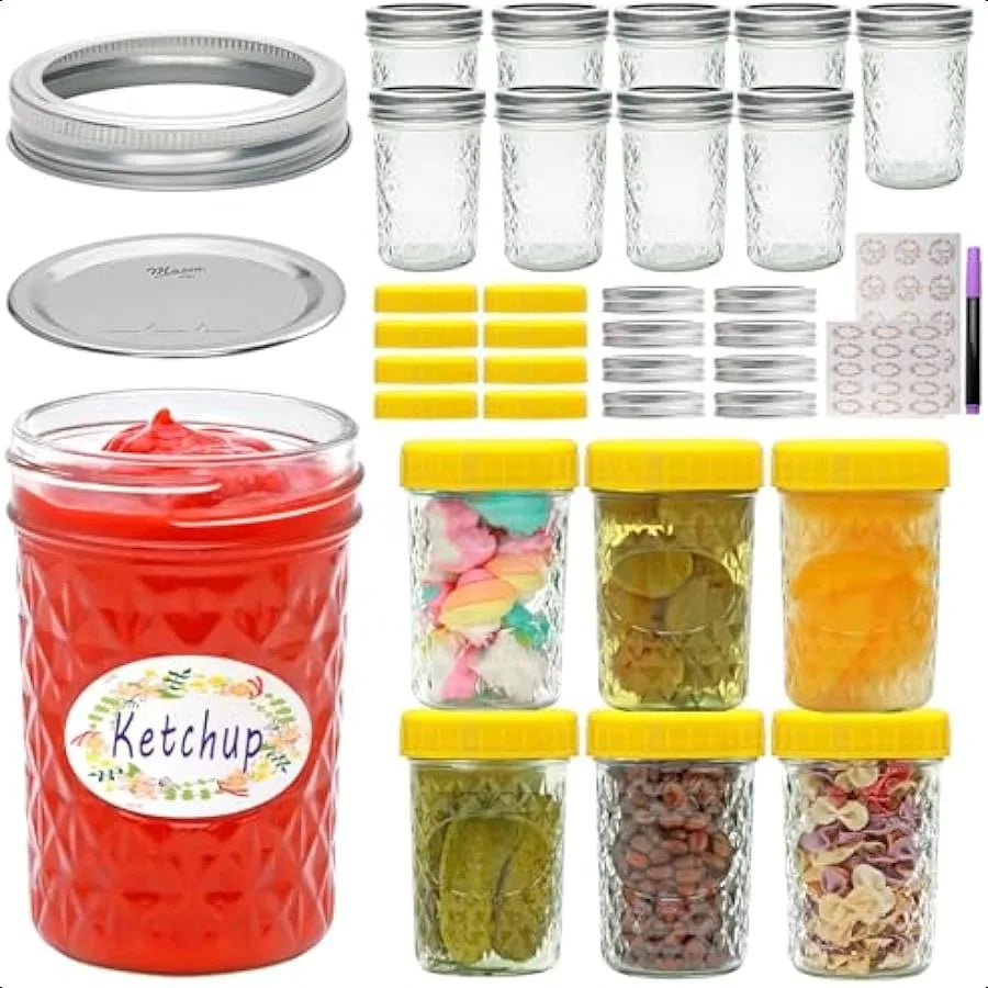 16 Pack Mason Jars8 oz Canning Jars Glass Jars With Lids Small Mason Jars Suitable for Jelly Jam Honey Wedding Favors Shower Fa