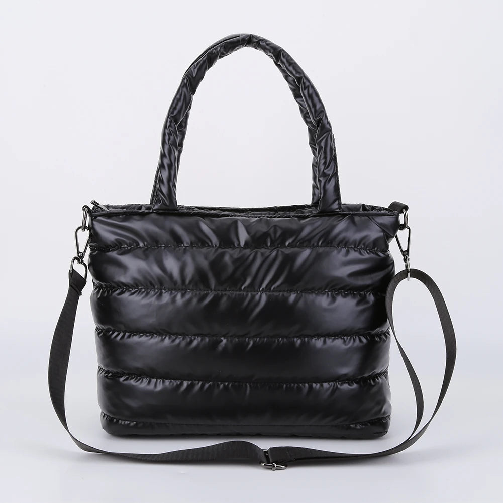 Women Padded Shoulder Bag Versatile Puffy Crossbody Bag Lightweight Solid Puffer Bag Large Capacity Casual Winter Shopping Bag
