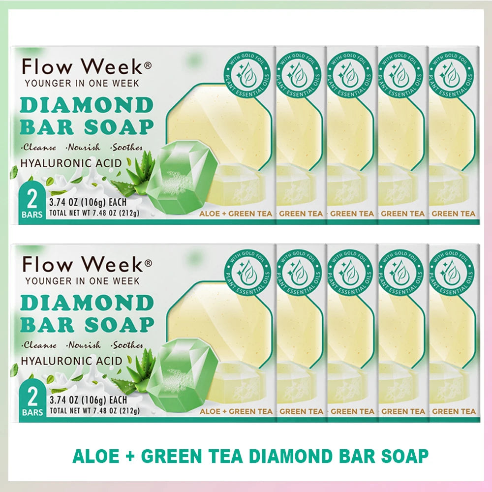 FlowWeek Hyaluronic Acid Diamond Essential Oil Soap Handmade Soap Gem Gold Foil Soap Face Hand Body Cleaning Soap Wedding Gifts