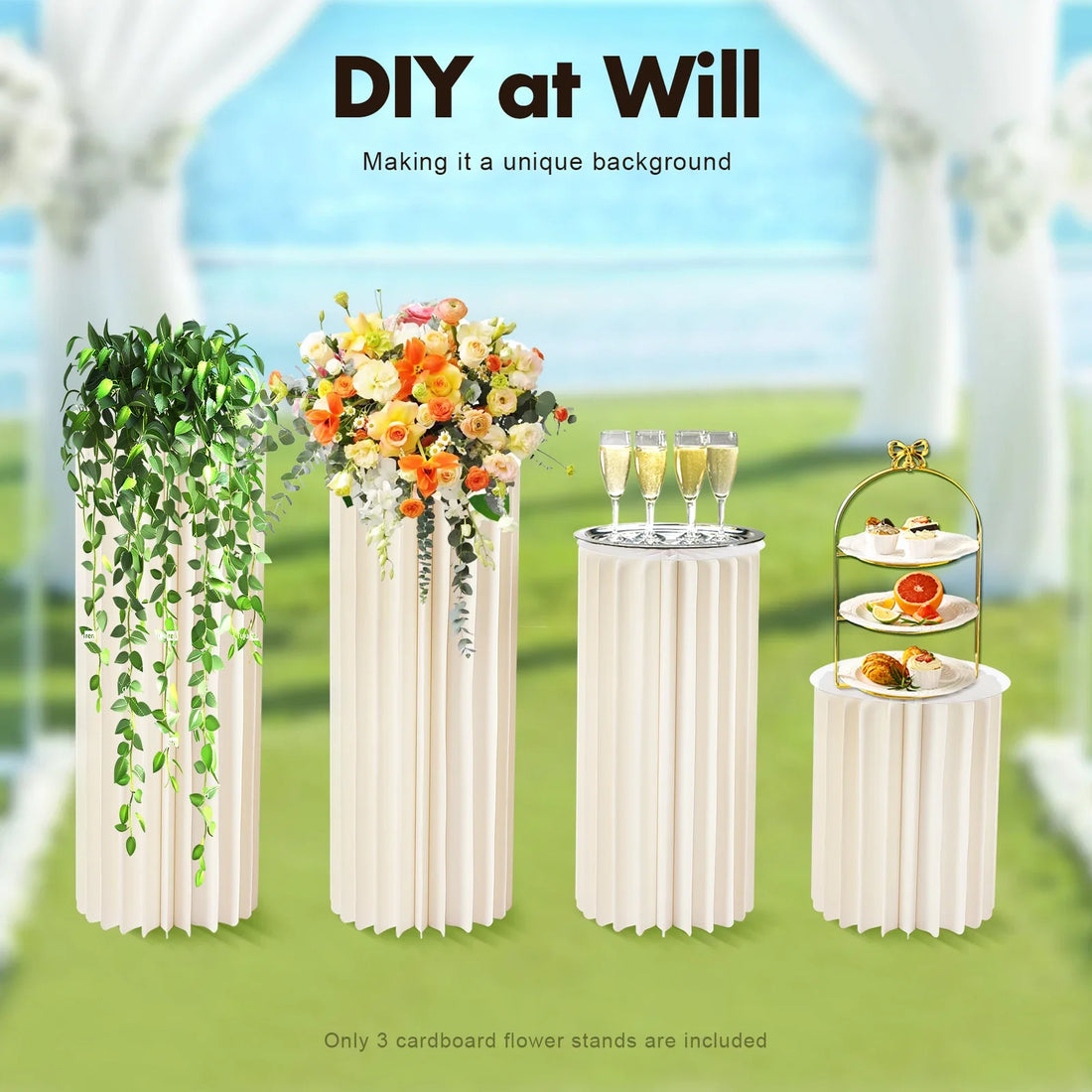 Wedding Centerpieces Cardboard Vases-Set of 3 Flower Vase Flowers Stand for Party Tables Decorations,Elegant Weddings Decoration