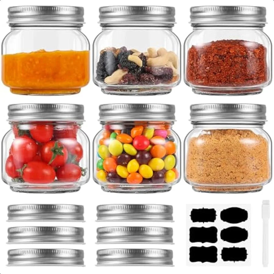 6 Pack Small Mason Jars with Labels 8 oz Glass Jars with Airtight Lids Half Pint Canning Jars for Jelly Jam Honey Pickles Spice