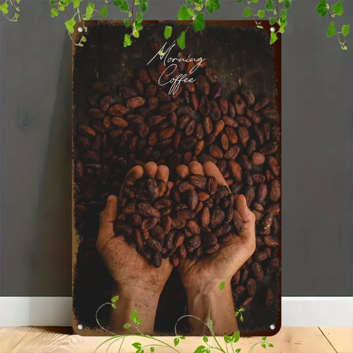 Rustic Coffee Beans Metal Sign | Vintage 2D Aluminum Wall Art for Cafe & Home Decor | Farmhouse Kitchen Accent, 11.8"