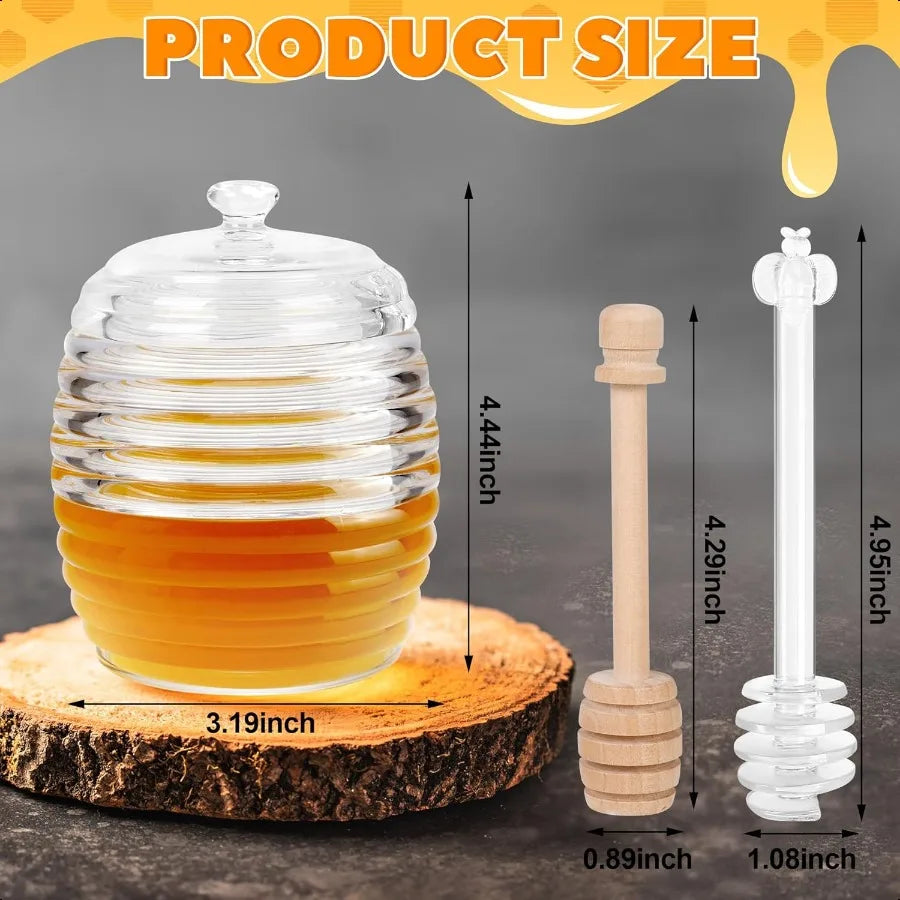 Honey Jar with Dipper and Lid 8 oz Glass Honey Pot Dispenser with 2 Dippers Sticks Set Honey Containers for Kitchen Home Syrup