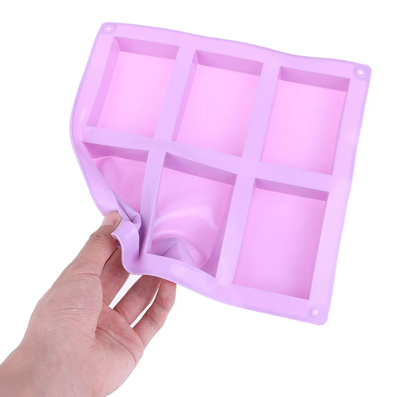 6 Cavity Square Silicone Mold for Making Soaps 3D Plain Soap Mold Rectangle DIY Handmade Soap Form Tray Mould