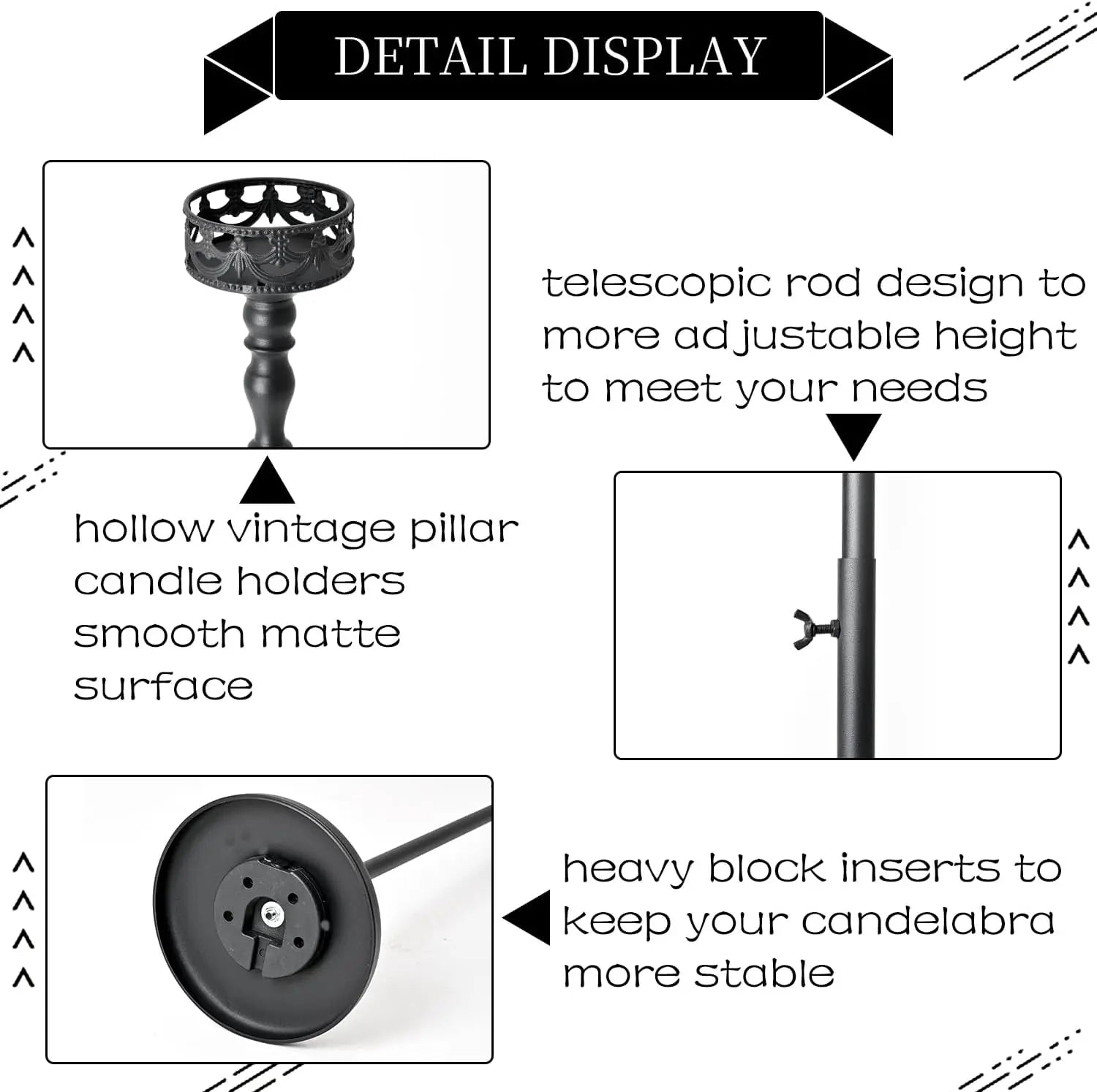 Floor Candle Holder Centerpieces for Table 3Pcs Candle holders Metal Candlestick Set for Wedding Home Ceremony Halloween (Black)