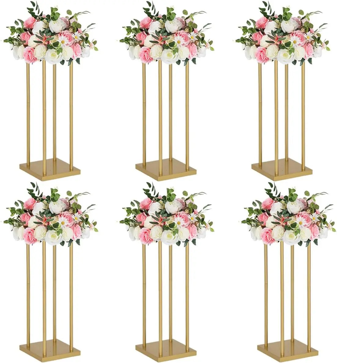 6pcs Gold Flower Stand Centerpieces for Wedding Table Decorations 31.5in Tall Metal Vases Geometric Flower Stand for Party Home
