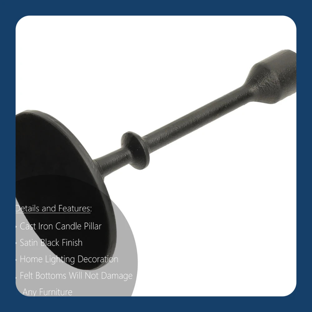 Black Cast Iron Metal Taper Candle Holder, 7.8", Large