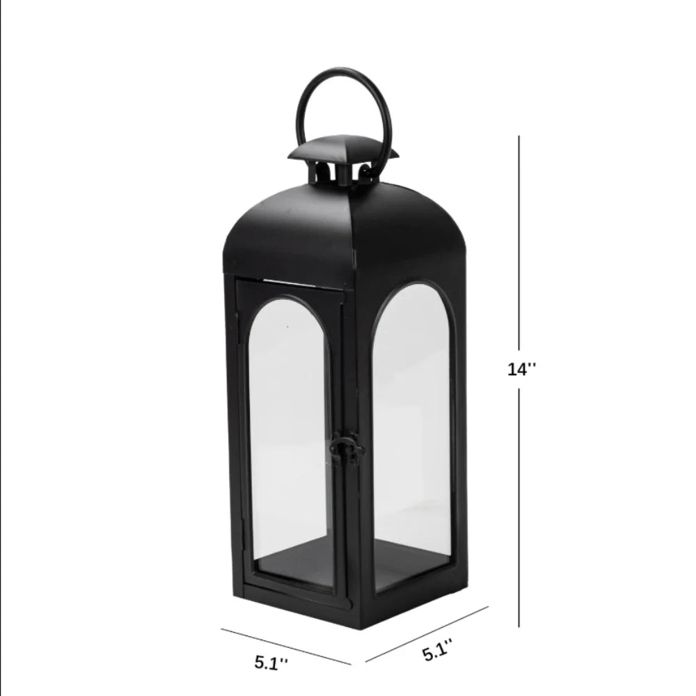 (2 pack) Black Metal Lantern Candle Holder, 14", Small