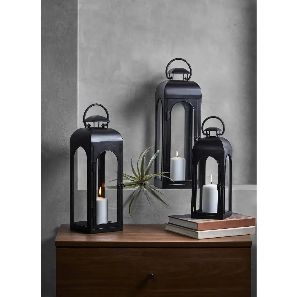 (2 pack) Black Metal Lantern Candle Holder, 14", Small