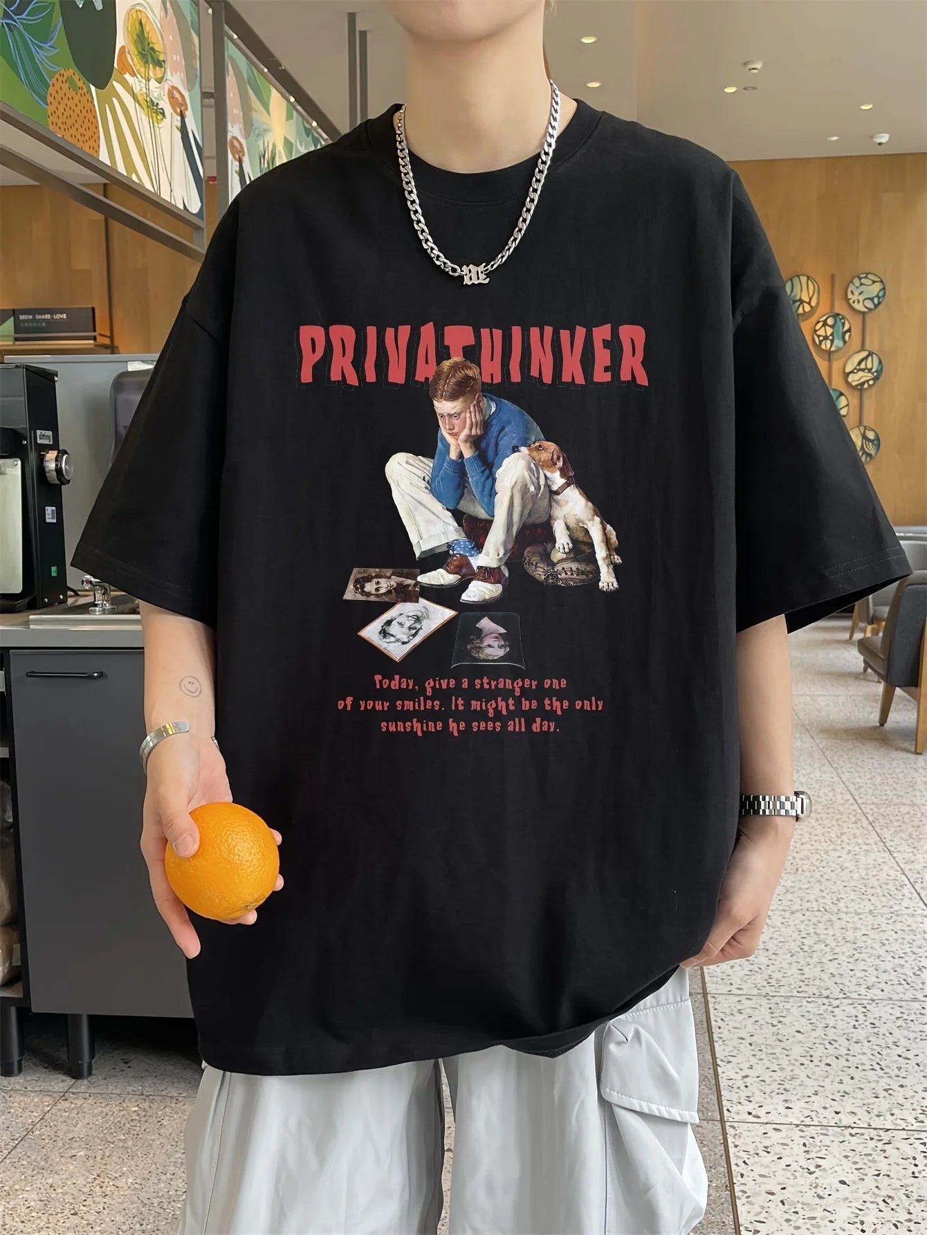 PRIVATINKER Graphic Men's T-Shirt - Casual Black Cotton Tee with White Lettering, Short Sleeves, Round Neck