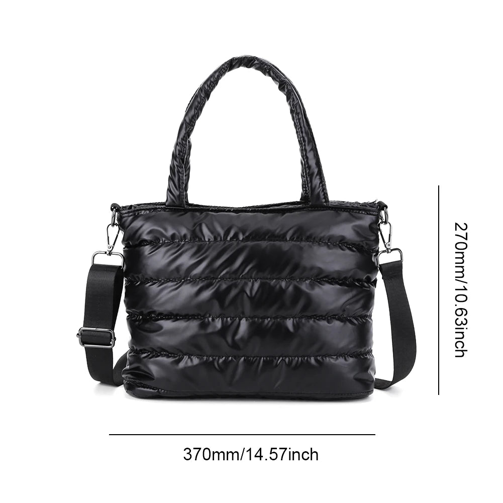 Women Padded Shoulder Bag Versatile Puffy Crossbody Bag Lightweight Solid Puffer Bag Large Capacity Casual Winter Shopping Bag