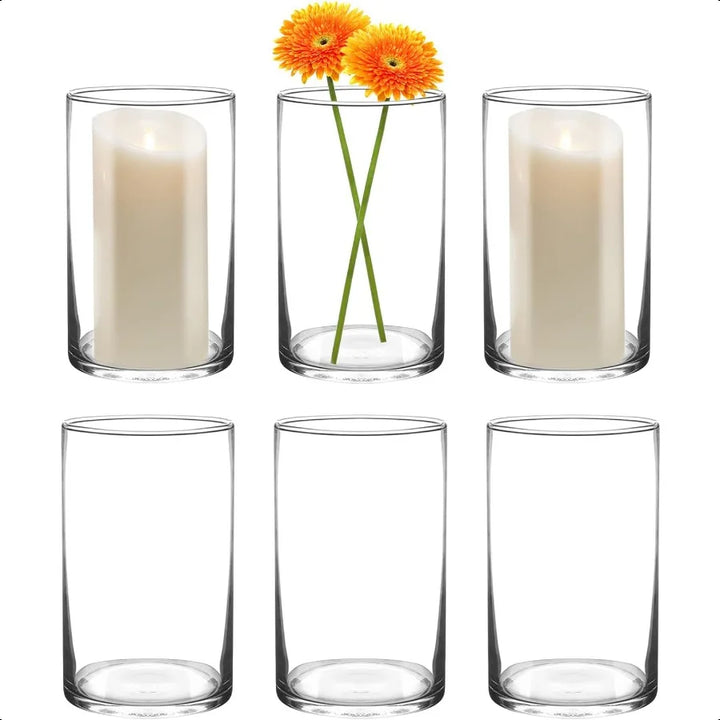 6 Inch Tall Glass Cylinder Vase for Table CenterpiecesSet of 6 Clear Glass Vases Bulk for Flowers Decor Floating Candle Wedding