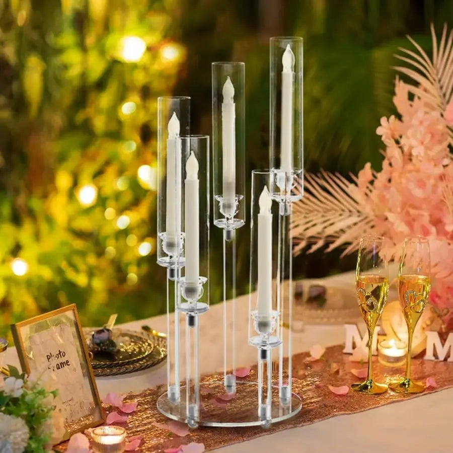 20PCS Acrylic Candlestick Holder for Table Centerpiece 5 Arm Clear Candelabra Wedding Centerpiece for Party fit 0.8 led candle