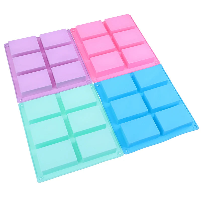 6 Cavity Square Silicone Mold for Making Soaps 3D Plain Soap Mold Rectangle DIY Handmade Soap Form Tray Mould