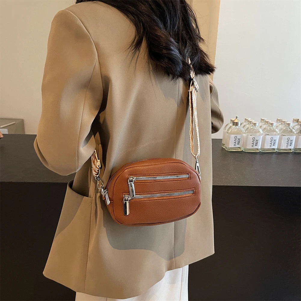 Crossbody Bag for Women Men with Adjustable Strap Fanny Pack PU Leather Double Zip Trendy Chest Bag for Travel Shopping