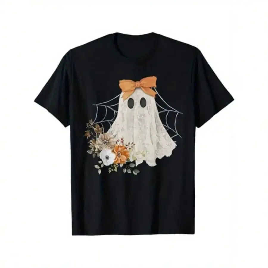Halloween Flower Ghost Spooky Lace Ghost T-Shirt for Men Women, Unsex Soft Fabric, Breathable